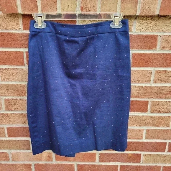 J. Crew The Pencil Skirt Women's Size 2 Navy Polka Dot - Picture 1 of 4
